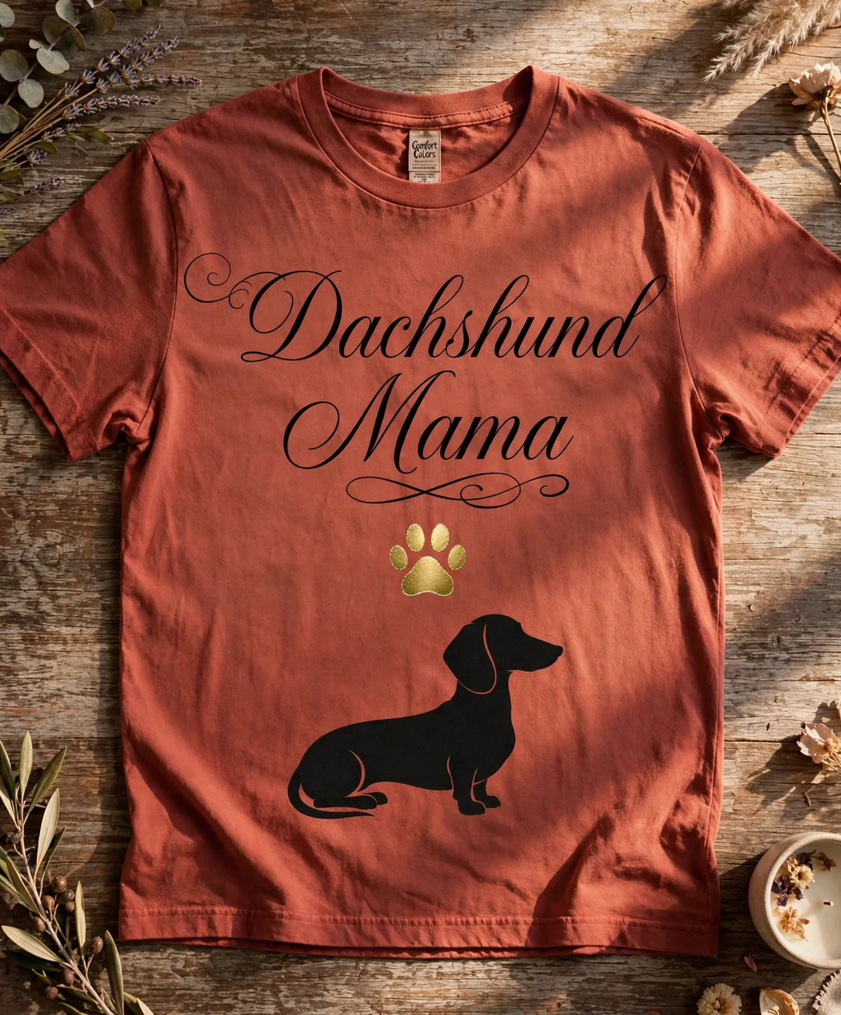 Dachshund Mama Dachshund Tee - Brick flat lay