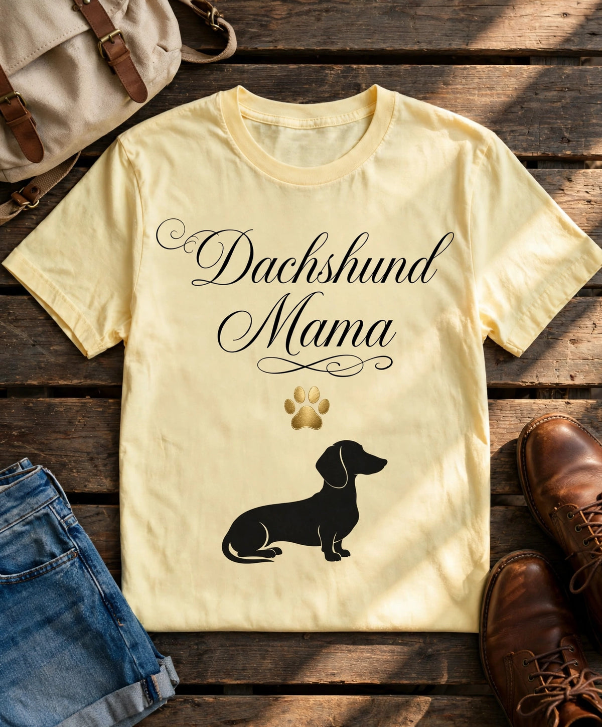 Dachshund Mama Dachshund Tee - Butter flat lay