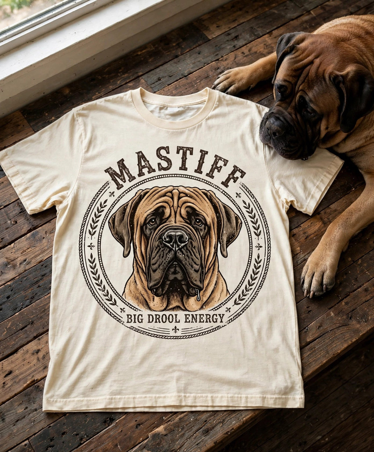 Mastiff Big Drool Energy Tee — Comfort Colors fabric detail