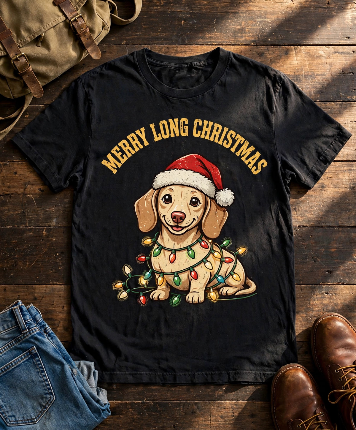 Merry Long Christmas Dachshund Tee - Pepper