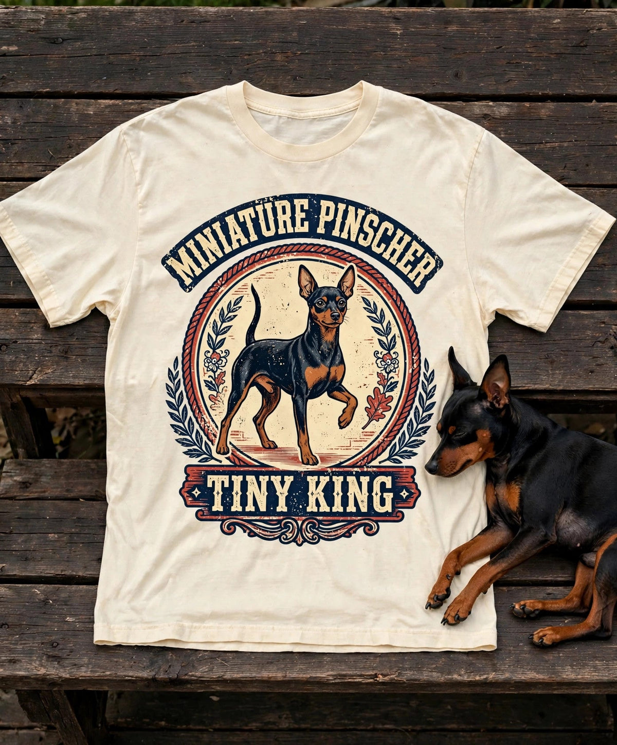 'Tiny King' Miniature Pinscher T-Shirt in Butter