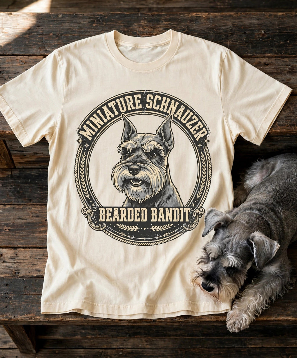 'Bearded Bandit' Miniature Schnauzer T-Shirt in Butter