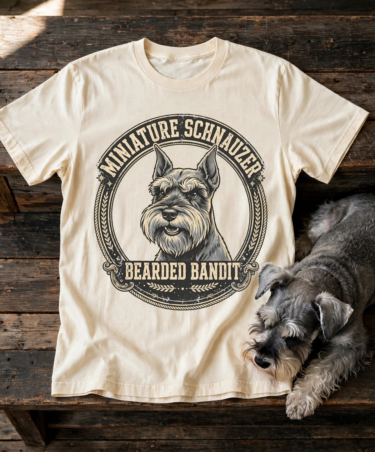 'Bearded Bandit' Miniature Schnauzer T-Shirt in Butter