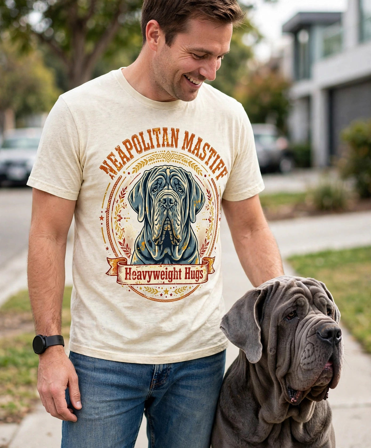 'Heavyweight Hugs' Neapolitan Mastiff T-Shirt — alternate view