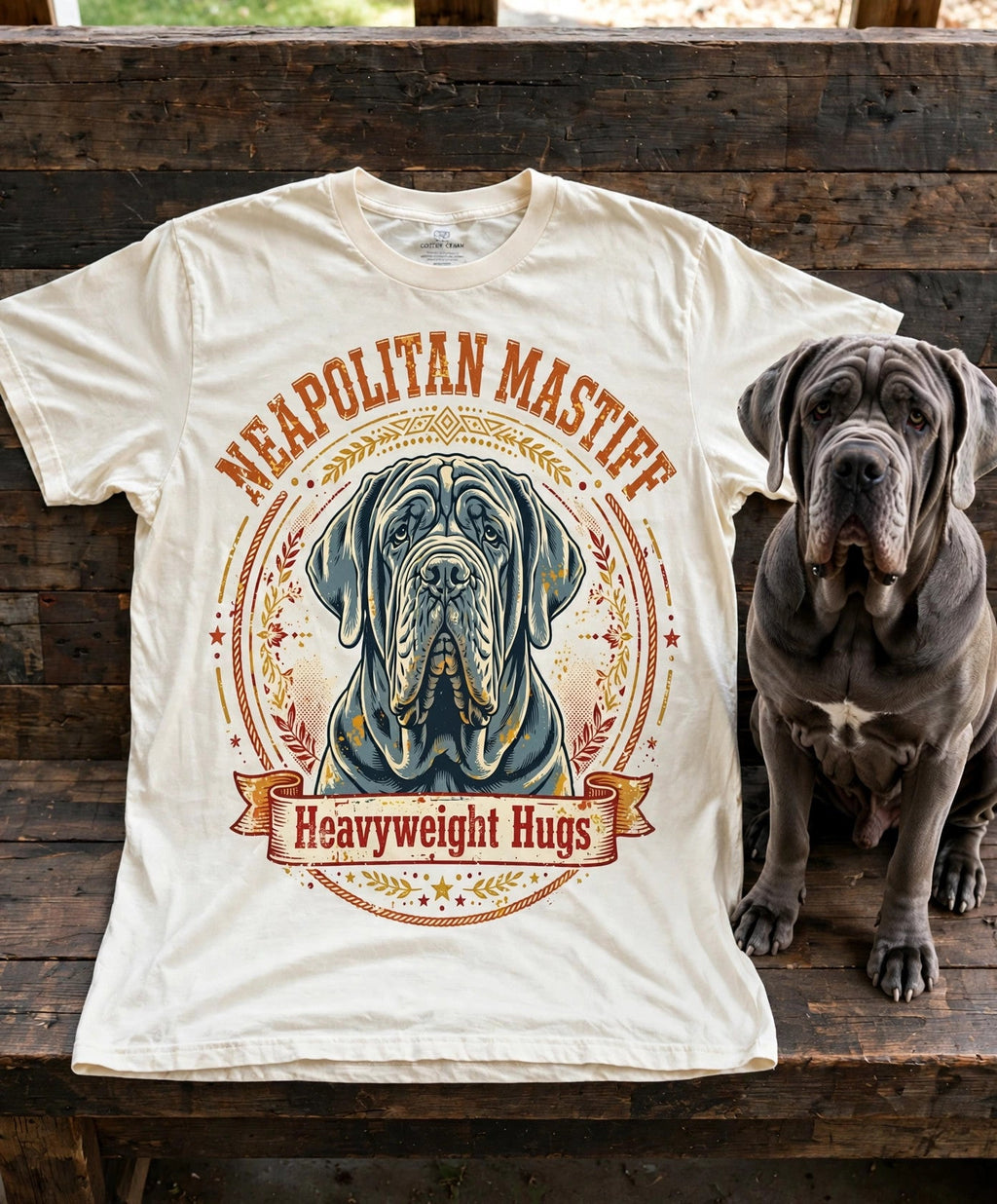 'Heavyweight Hugs' Neapolitan Mastiff T-Shirt — alternate view