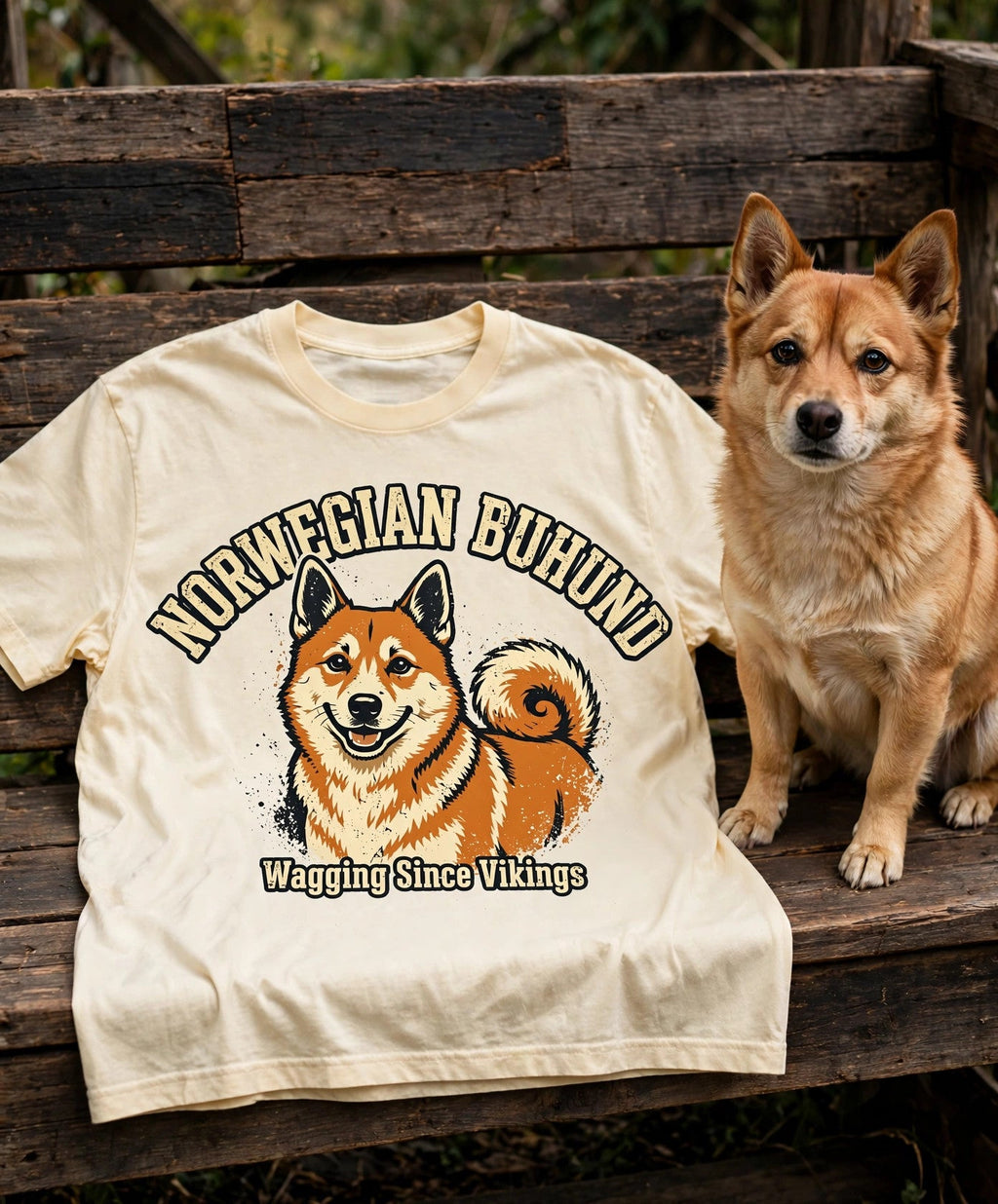 'Curly Tail' Norwegian Buhund T-Shirt in Butter
