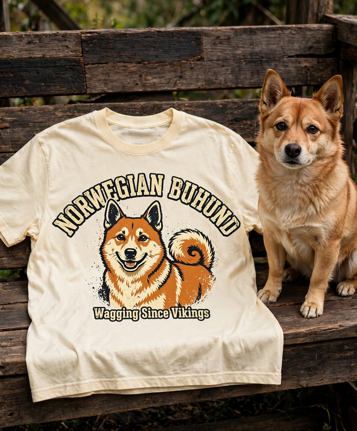 'Curly Tail' Norwegian Buhund T-Shirt in Butter