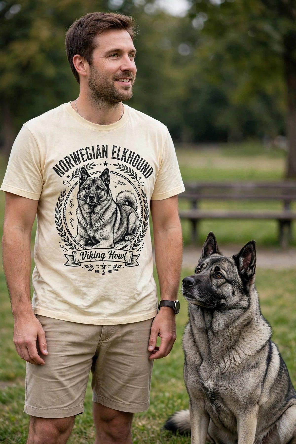 'Viking Howl' Norwegian Elkhound T-Shirt — alternate view