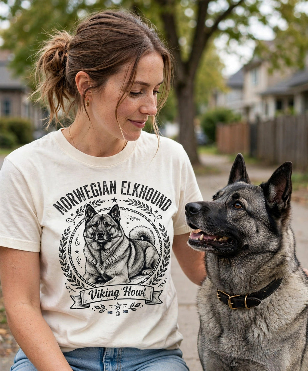 'Viking Howl' Norwegian Elkhound T-Shirt in Butter