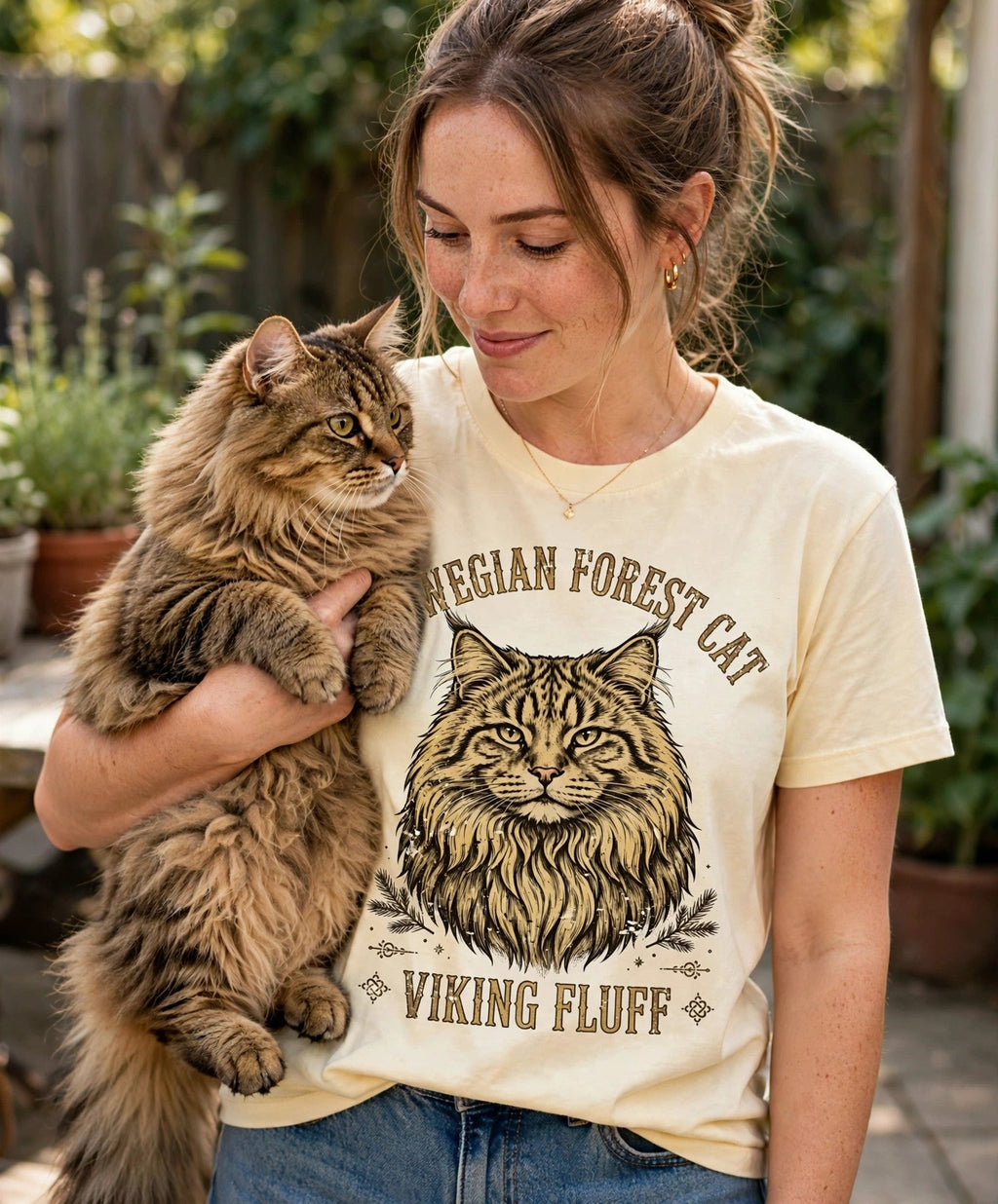 'Viking Fluff' Norwegian Forest Cat T-Shirt — alternate view