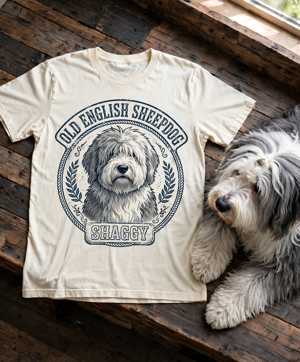 Old English Sheepdog Shaggy Tee — Comfort Colors fabric detail
