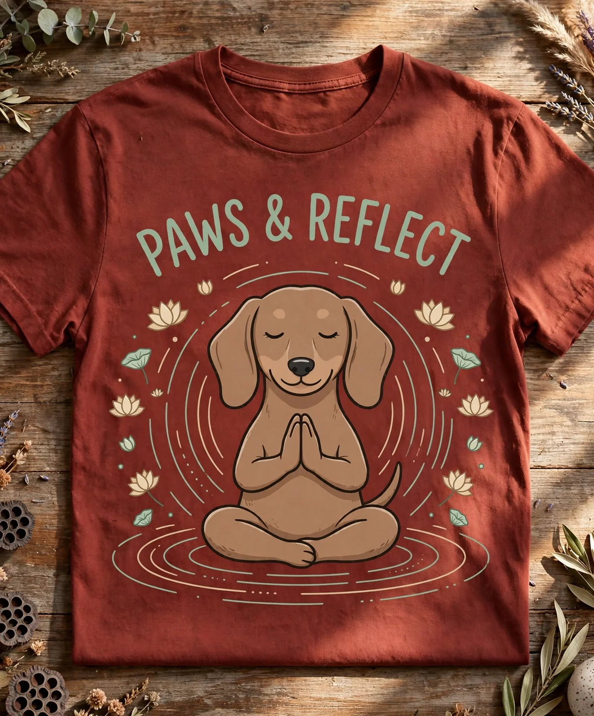 Paws & Reflect Dachshund Tee - Brick flat lay
