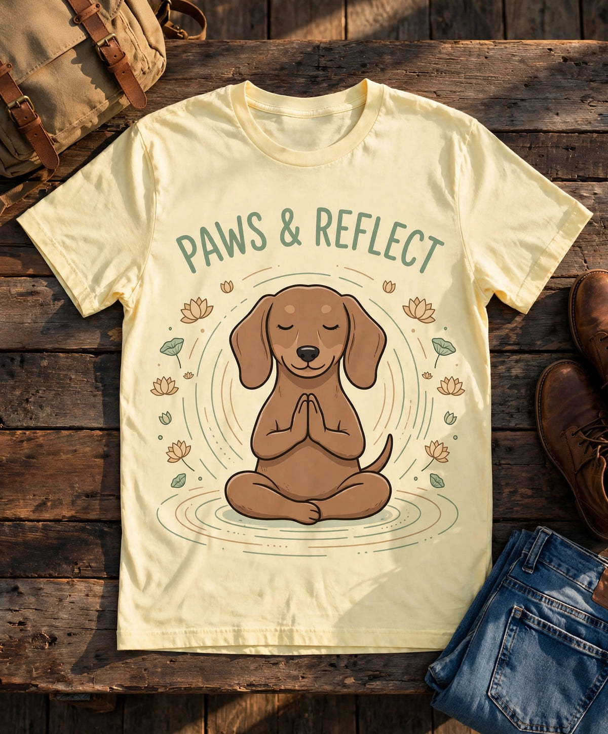 Paws & Reflect Dachshund Tee - Butter flat lay