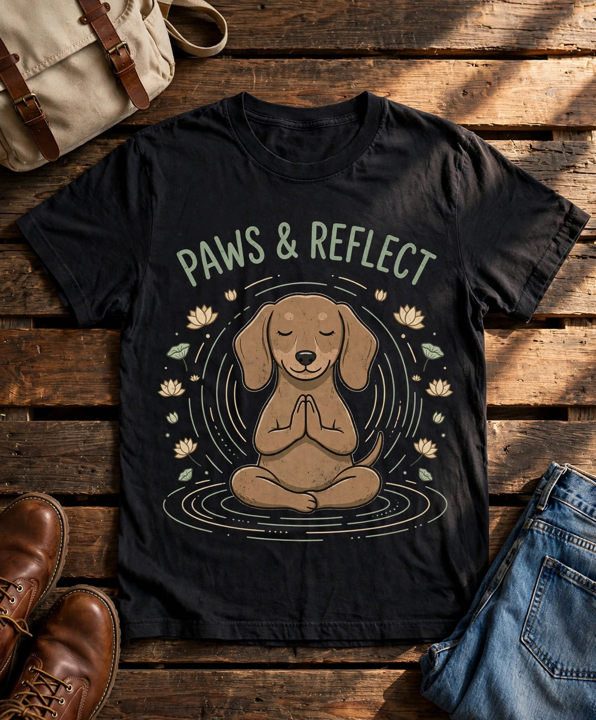 Paws & Reflect Dachshund Tee - Pepper flat lay