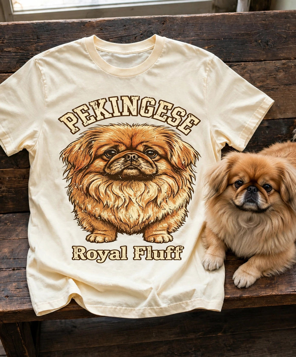 'Royal Fluff' Pekingese T-Shirt in Butter