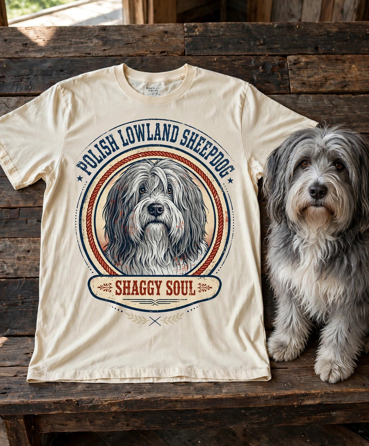 Polish Lowland Sheepdog Shaggy Soul Tee — Comfort Colors fabric detail
