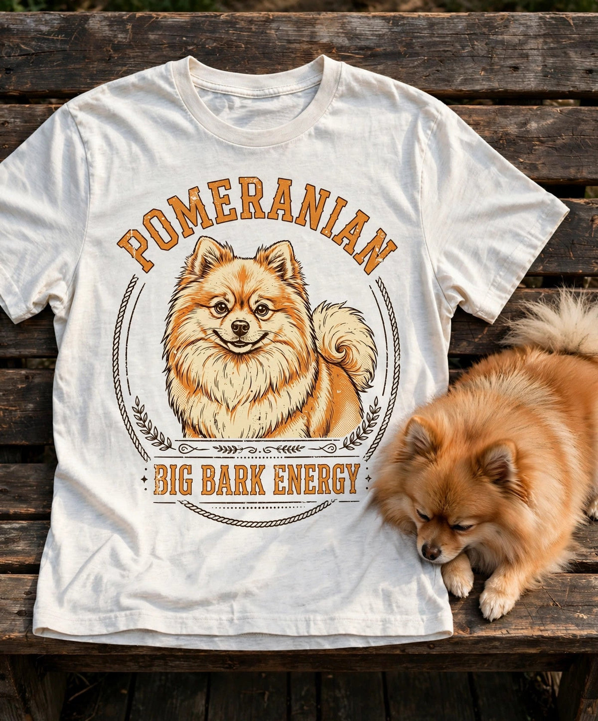 Pomeranian Big Bark Energy Tee — Comfort Colors fabric detail