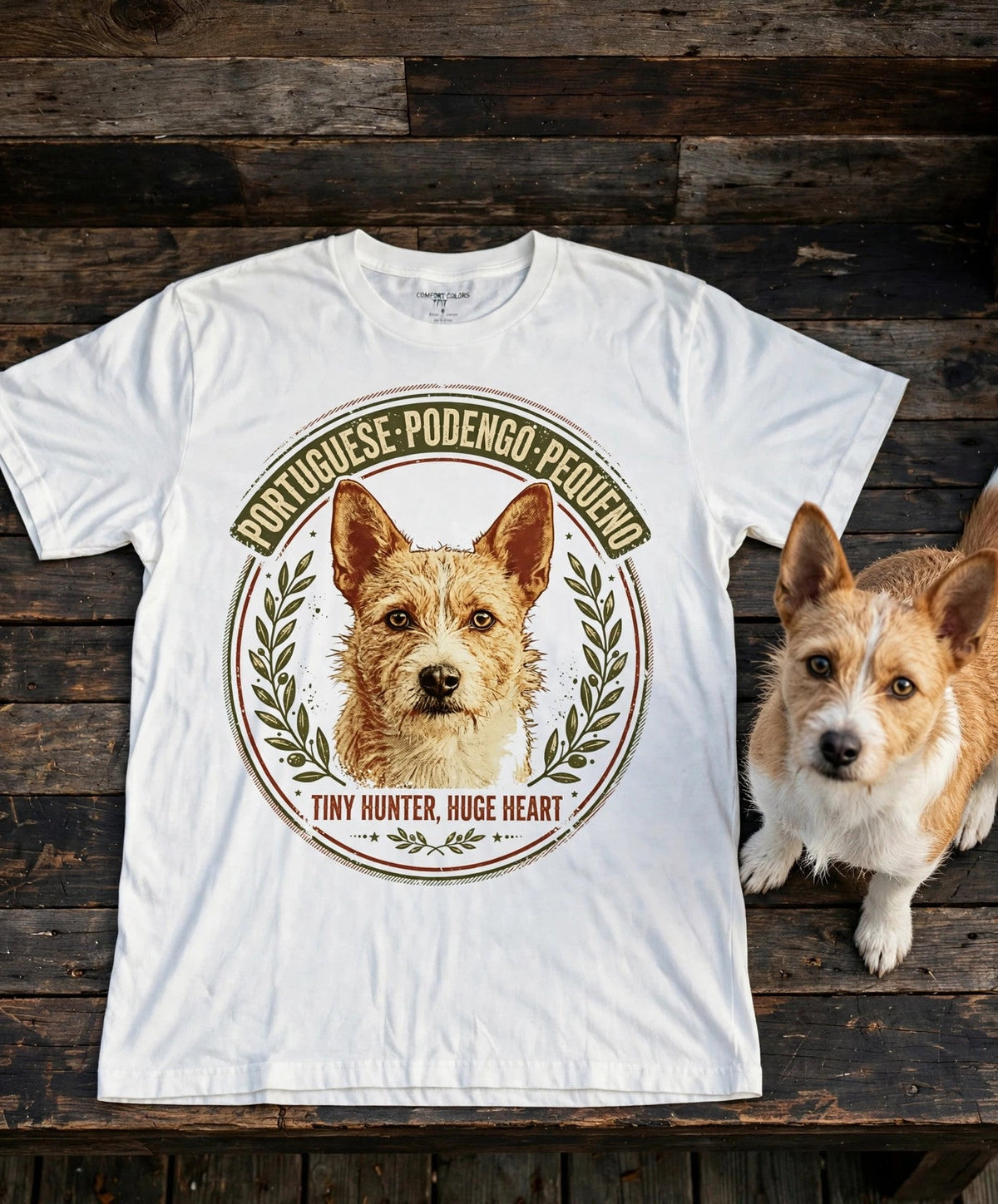 'Podengo Tiny Hunter' Portuguese Podengo Pequeno T-Shirt — alternate view