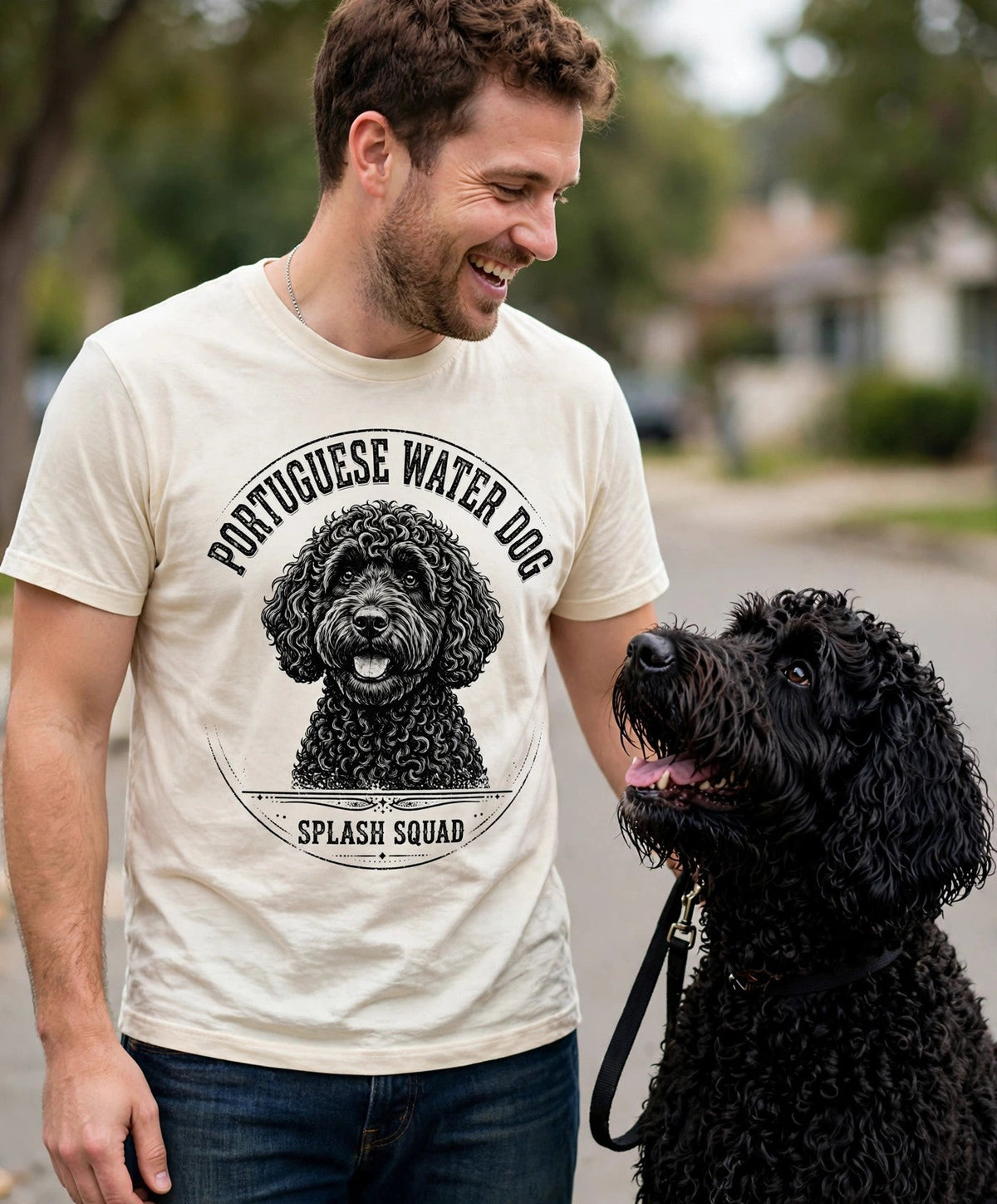 'Splash Squad' Portuguese Water Dog T-Shirt in Butter