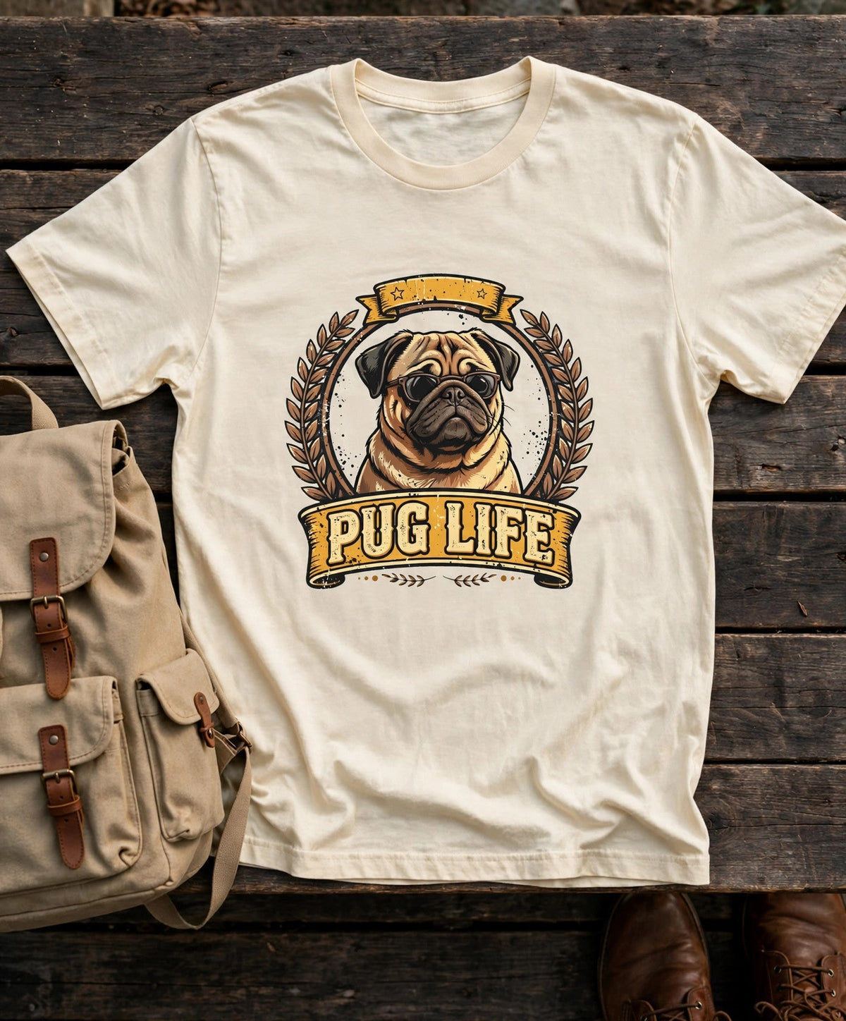'Pugglee Vintage Dog Graphic' Pug T-Shirt — alternate view
