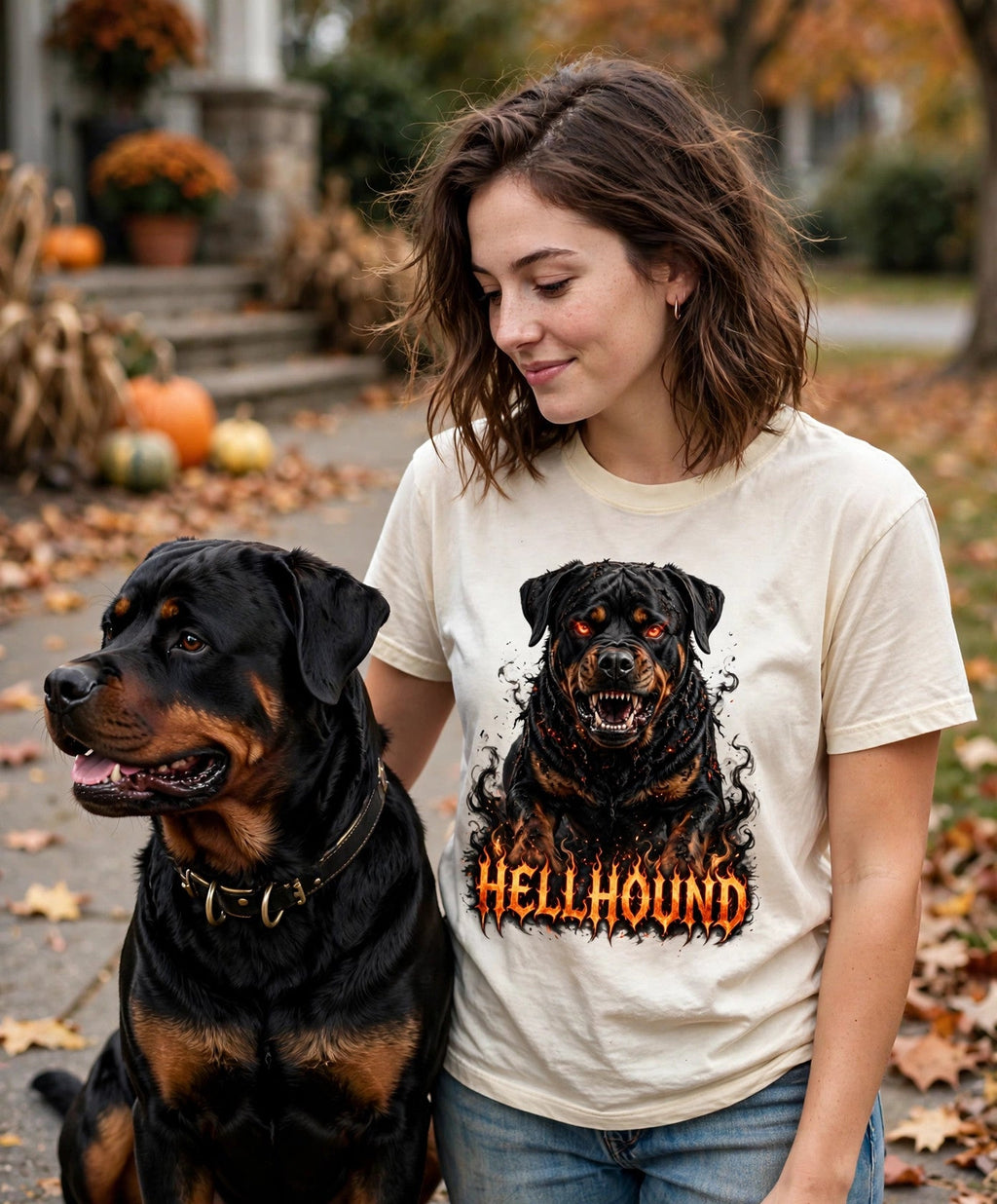 Worn by her — Rottweiler Hellhound Halloween Tee
