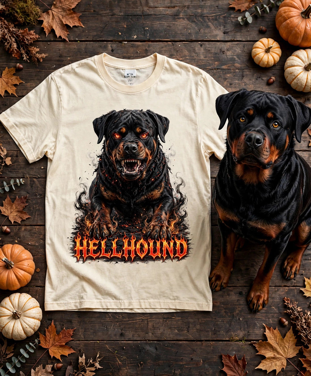 Rottweiler Hellhound Halloween Tee in Butter
