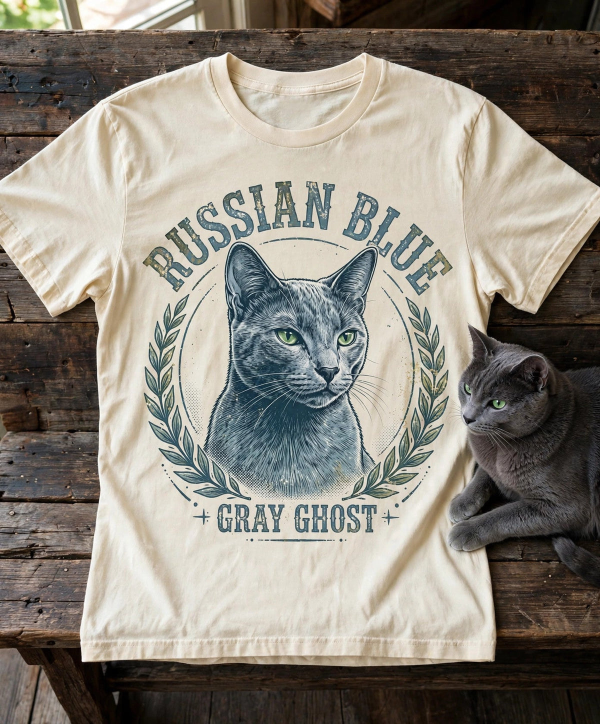 'Gray Ghost' Russian Blue T-Shirt in Butter