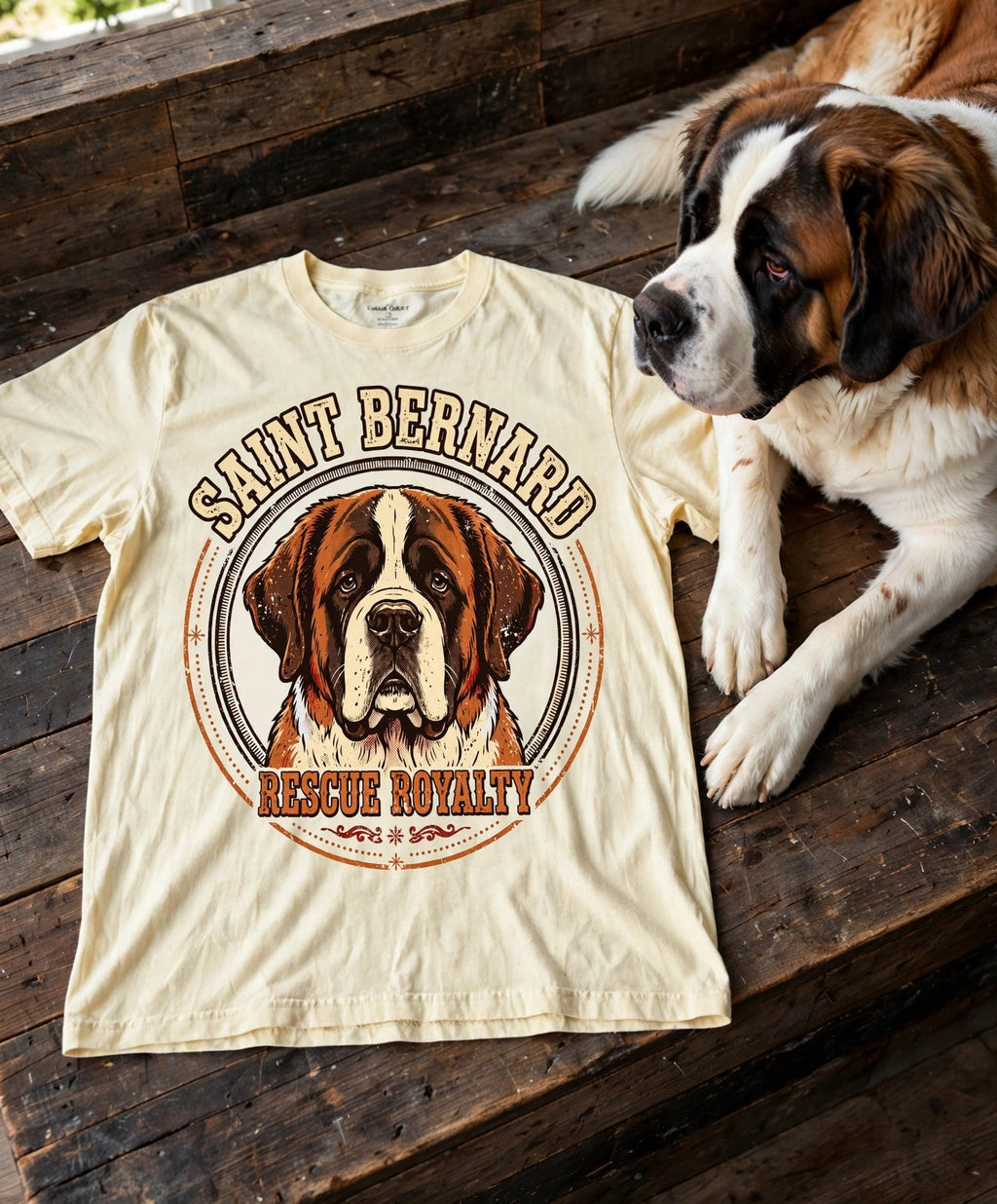 'Rescue Royalty' Saint Bernard T-Shirt in Butter