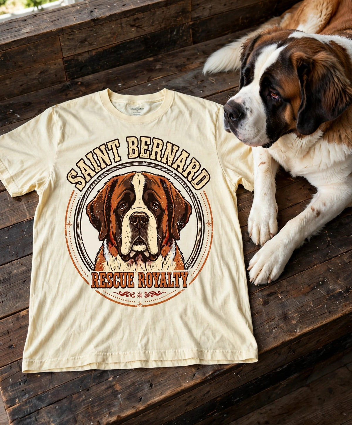 Saint Bernard Rescue Royalty Tee — Comfort Colors fabric detail