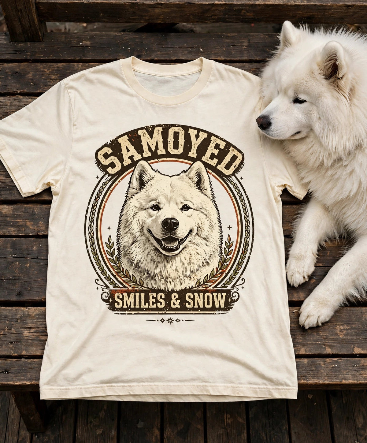 'Smiles & Snow' Samoyed T-Shirt in Butter