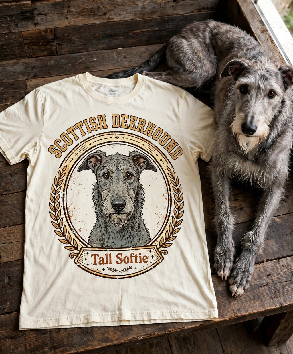 'Tall Softie' Scottish Deerhound T-Shirt in Butter