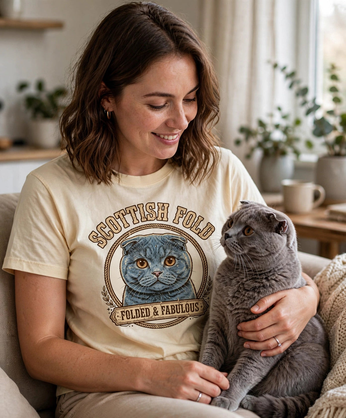 'Folded With Love' Scottish Fold Cat T-Shirt — alternate view