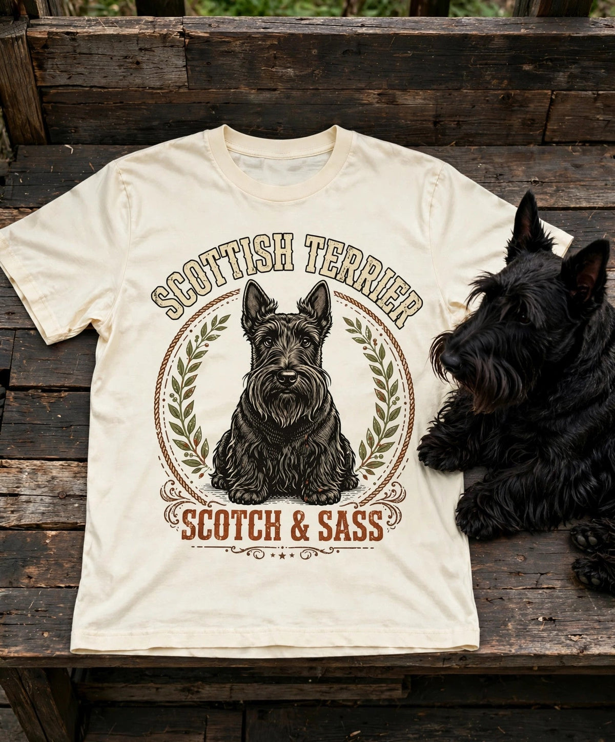 'Scotch & Sass' Scottish Terrier T-Shirt in Butter