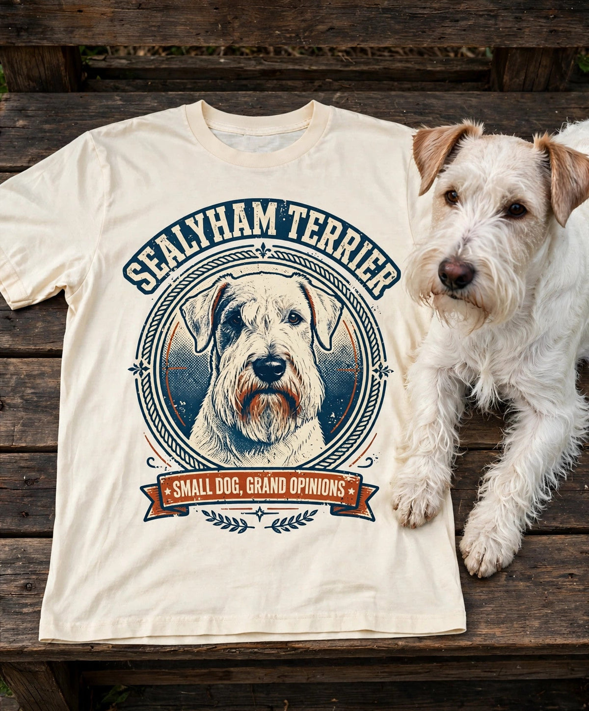 'Grand Opinions' Sealyham Terrier T-Shirt in Butter