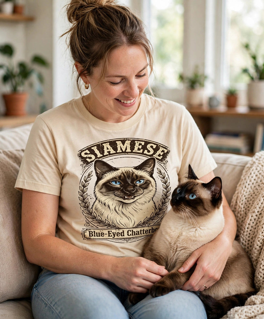 'Blue-Eyed Chatterbox' Siamese Cat T-Shirt — alternate view