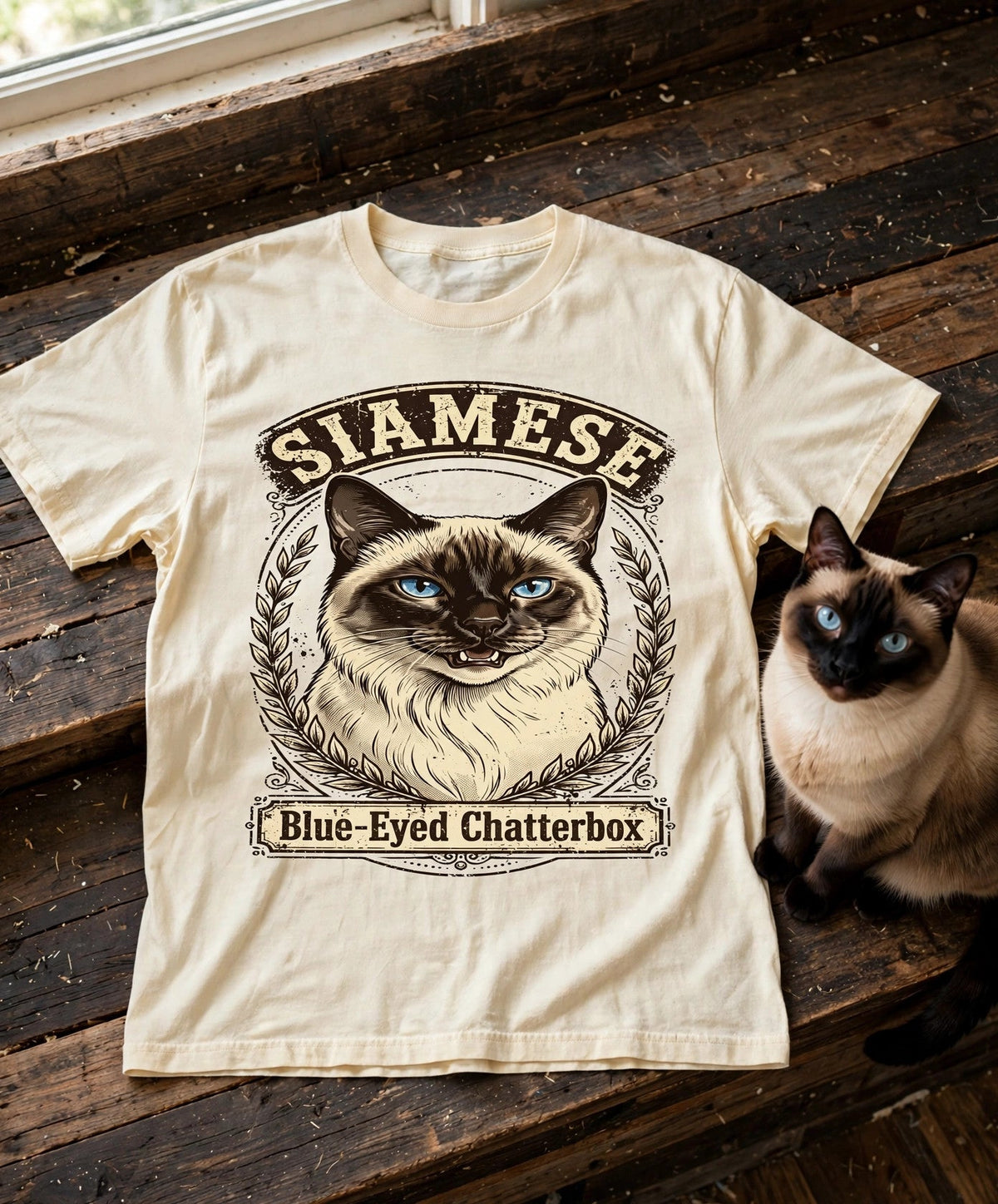 Blue-Eyed Chatterbox Siamese Tee in Butter