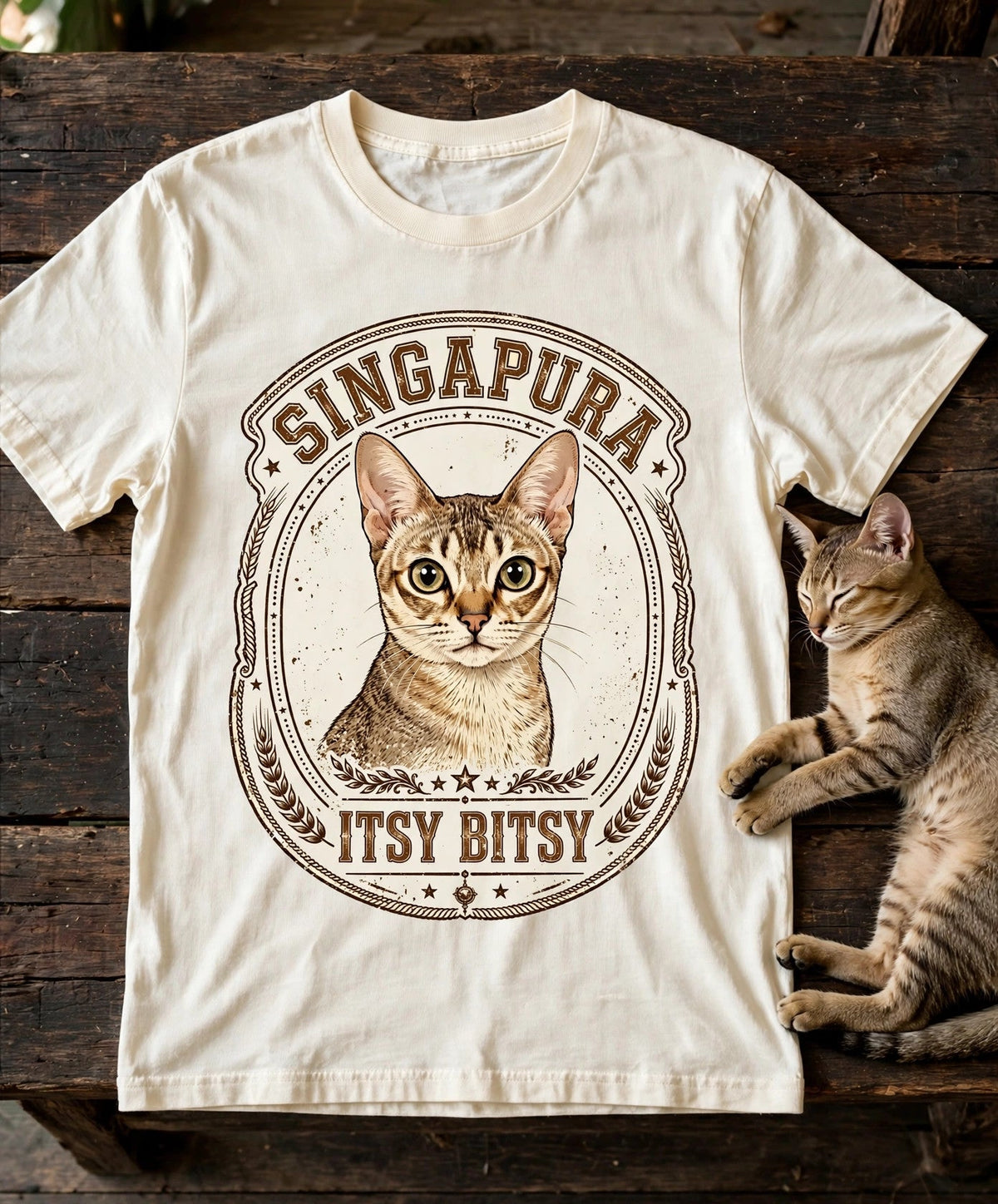 'Itsy Bitsy' Singapura Cat T-Shirt in Butter