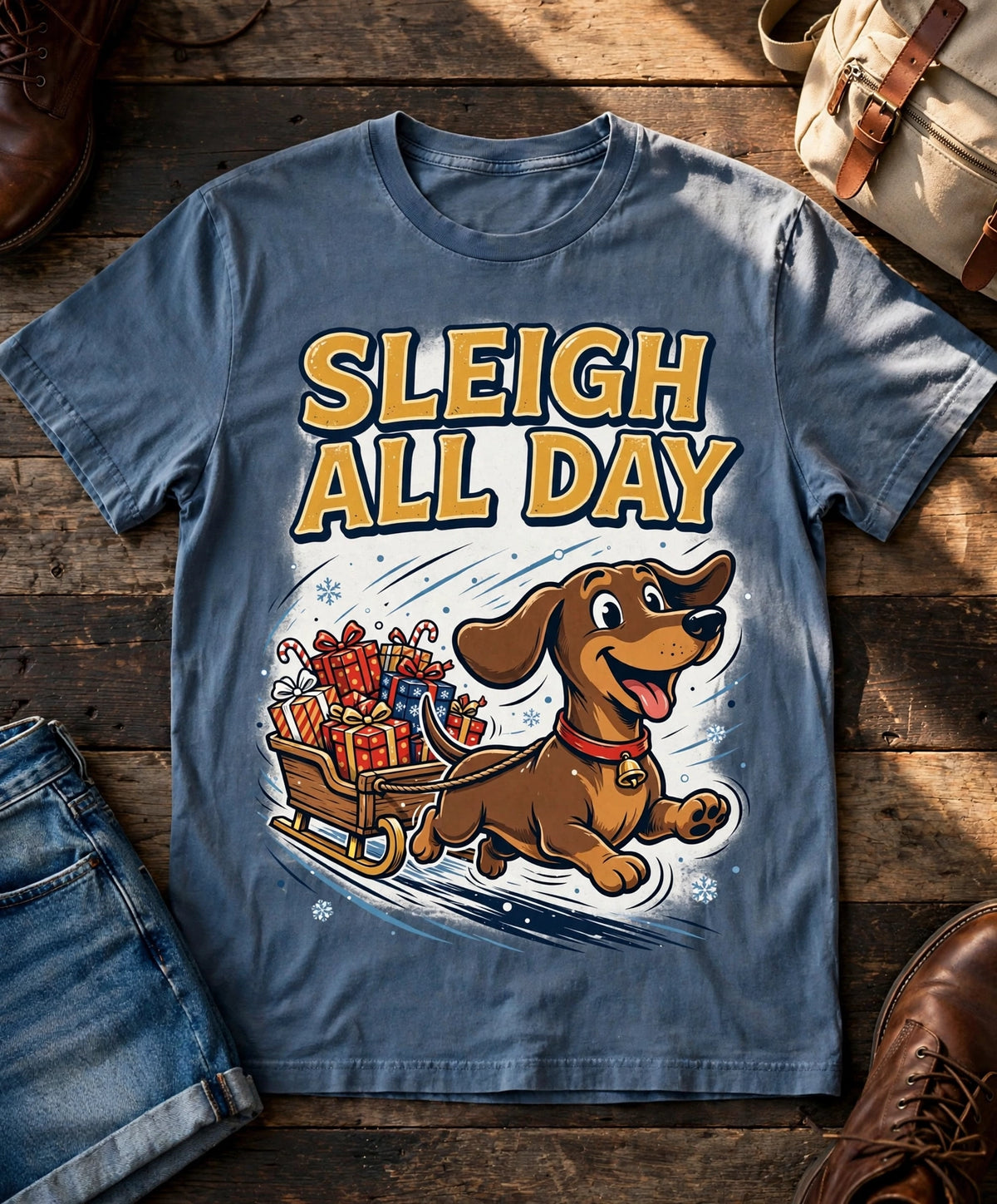 Dachshund Sleigh All Day Tee — Comfort Colors fabric detail