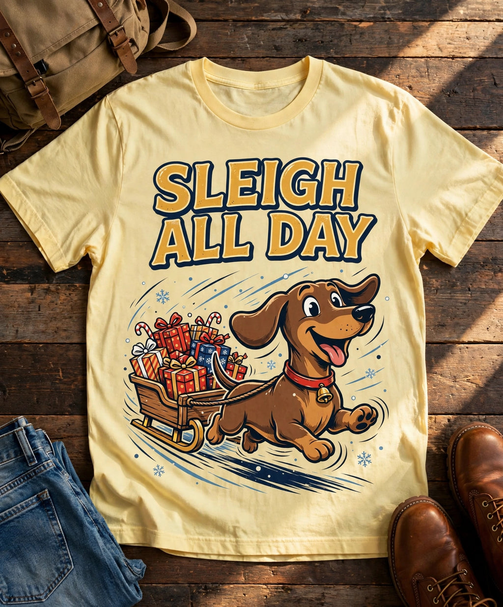 Sleigh All Day Dachshund Tee - Butter