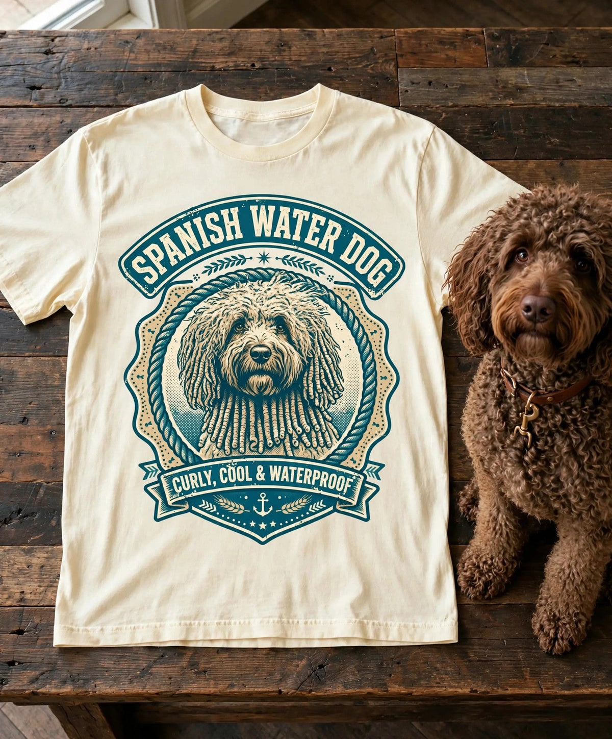 'Waterproof' Spanish Water Dog T-Shirt in Butter