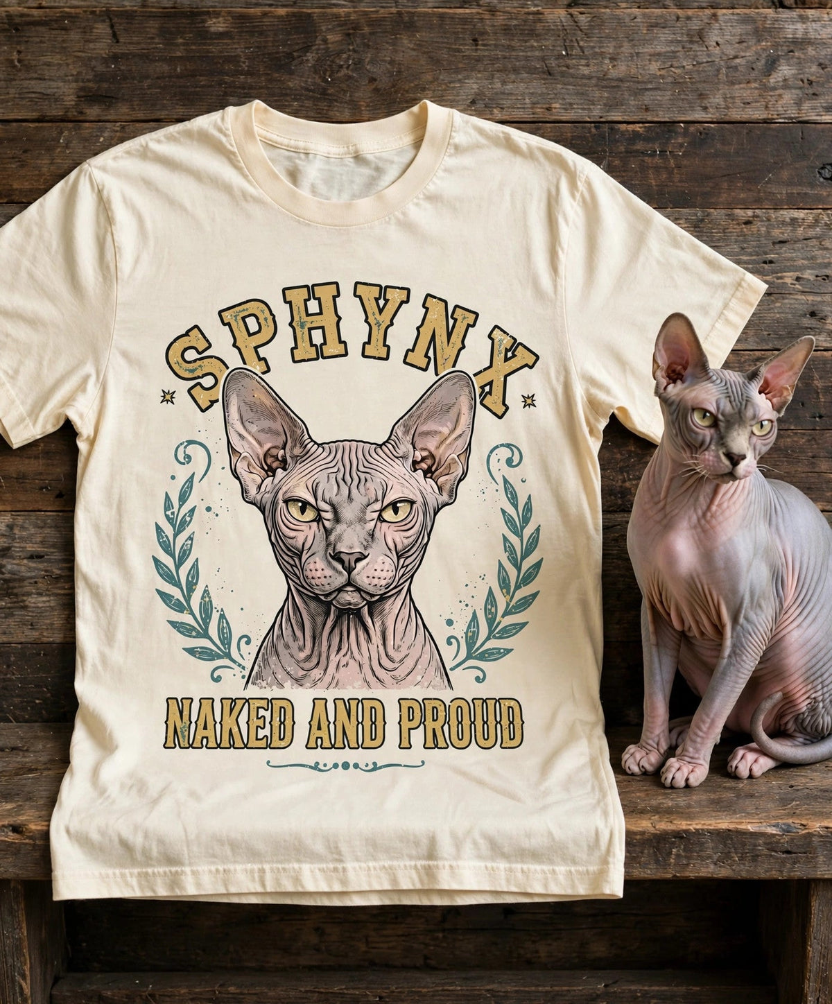 Sphynx Naked And Proud Tee — Comfort Colors fabric detail