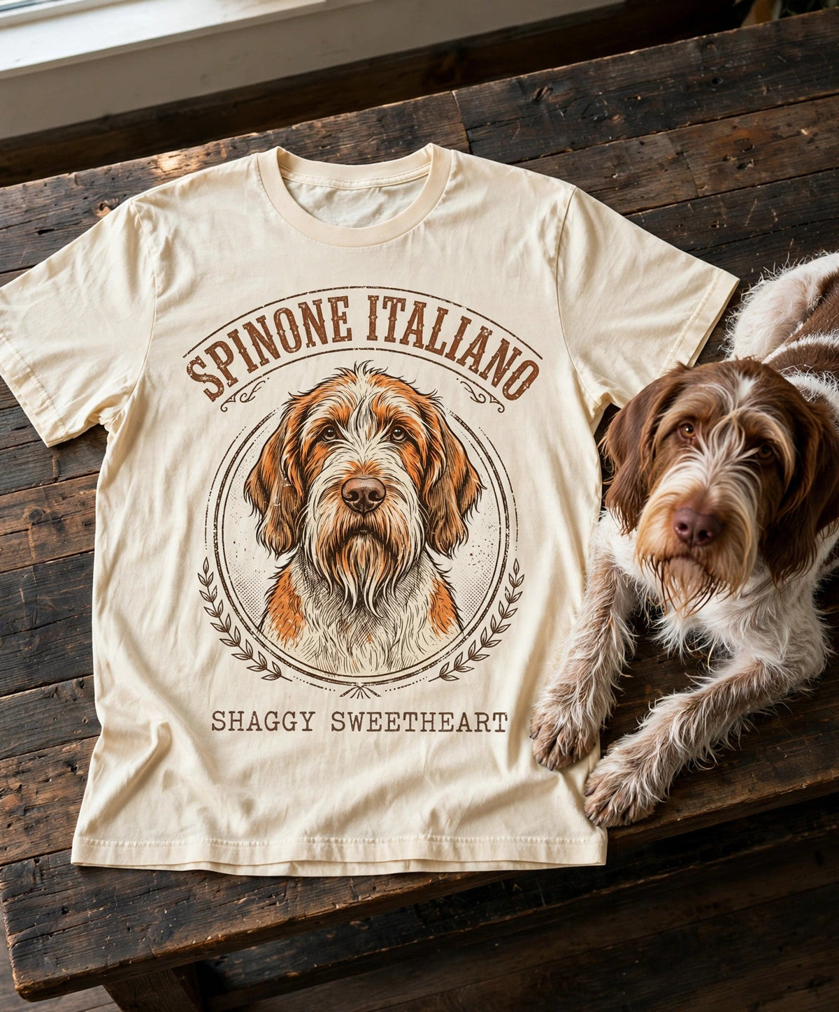 'Shaggy Sweetheart' Spinone Italiano T-Shirt in Butter
