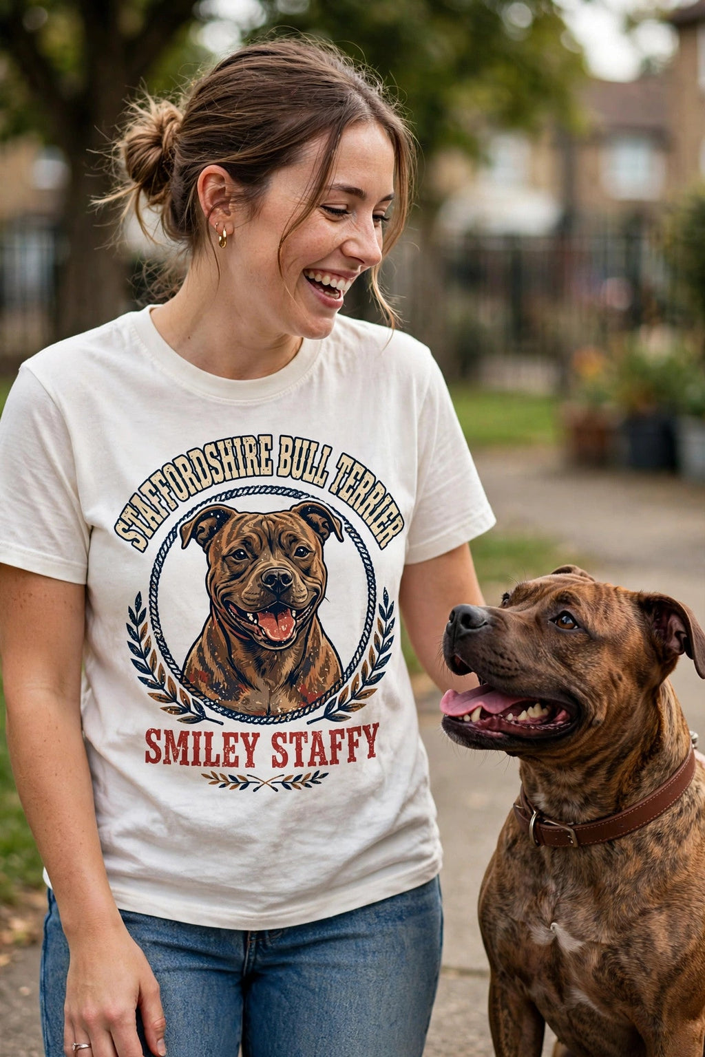 'Smiley Staffy' Staffordshire Bull Terrier T-Shirt — alternate view