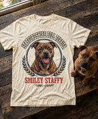 'Smiley Staffy' Staffordshire Bull Terrier T-Shirt in Butter