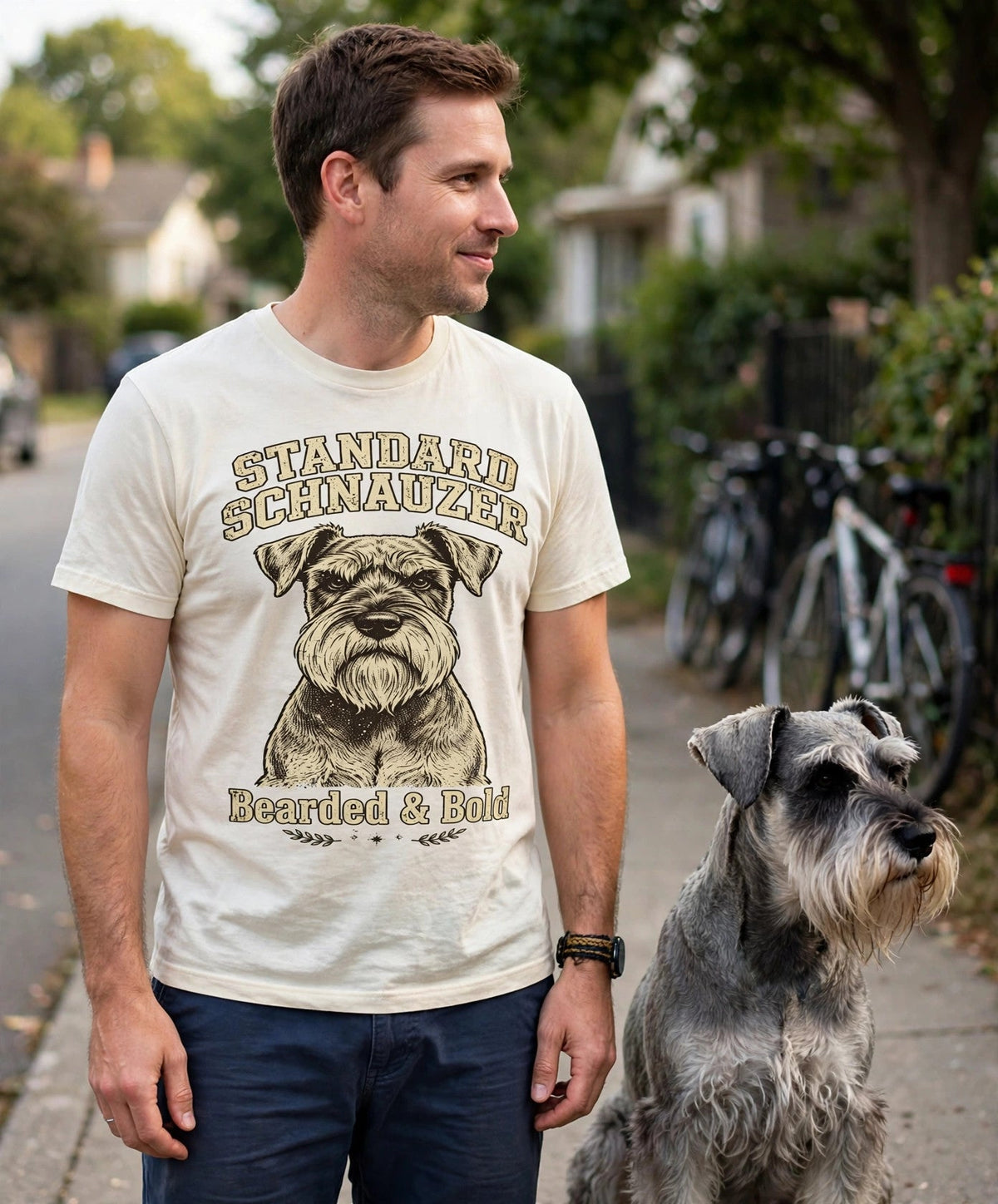'Bearded & Bold' Standard Schnauzer T-Shirt — alternate view