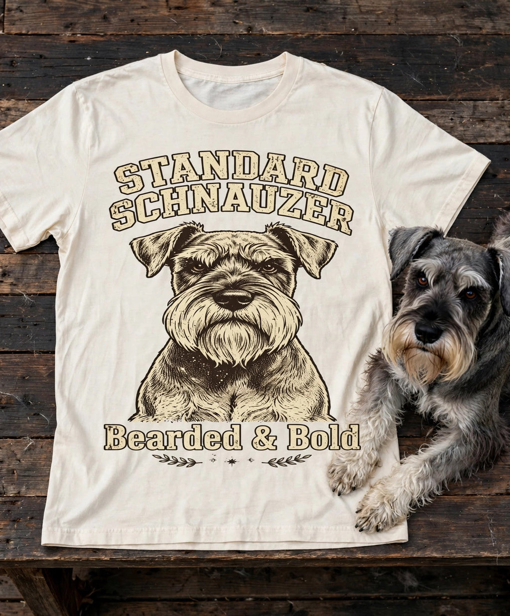 'Bearded & Bold' Standard Schnauzer T-Shirt in Butter