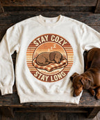 'Stay Cozy Stay Long' Dachshund Sweatshirt in Blue Jean