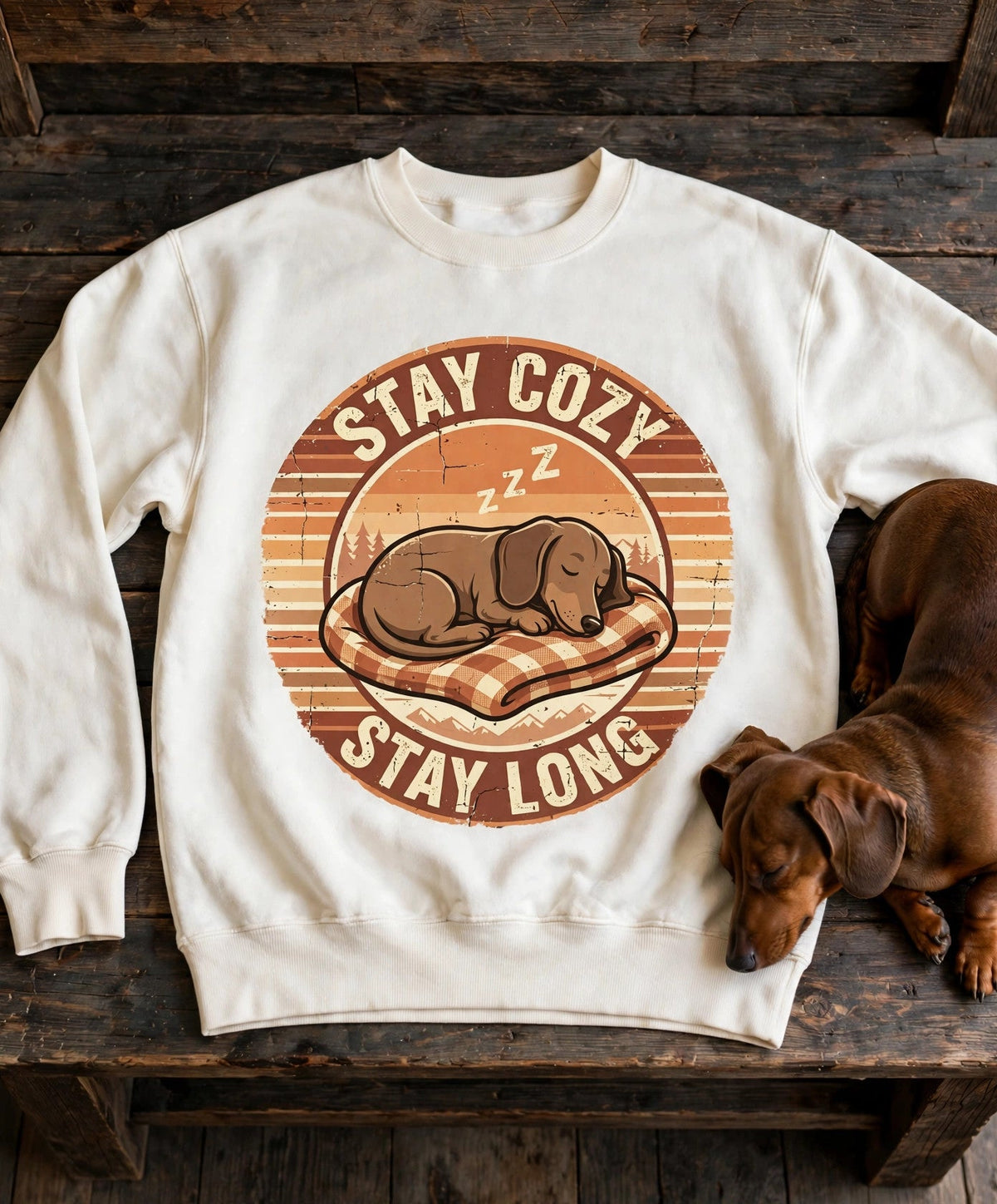 Dachshund Stay Cozy Stay Long Sweatshirt in Butter