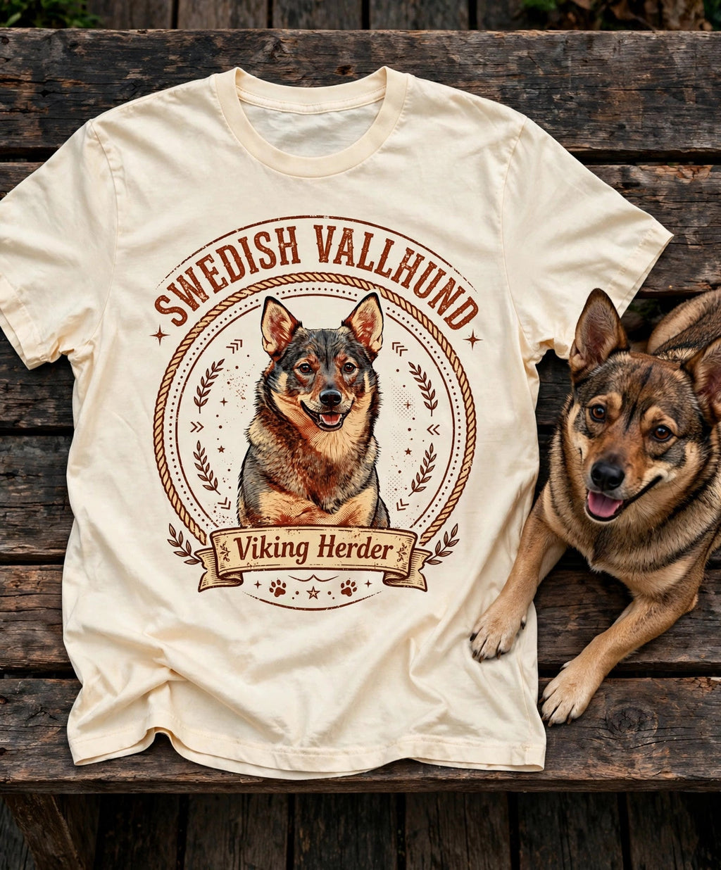 'Viking Herder' Swedish Vallhund T-Shirt in Butter