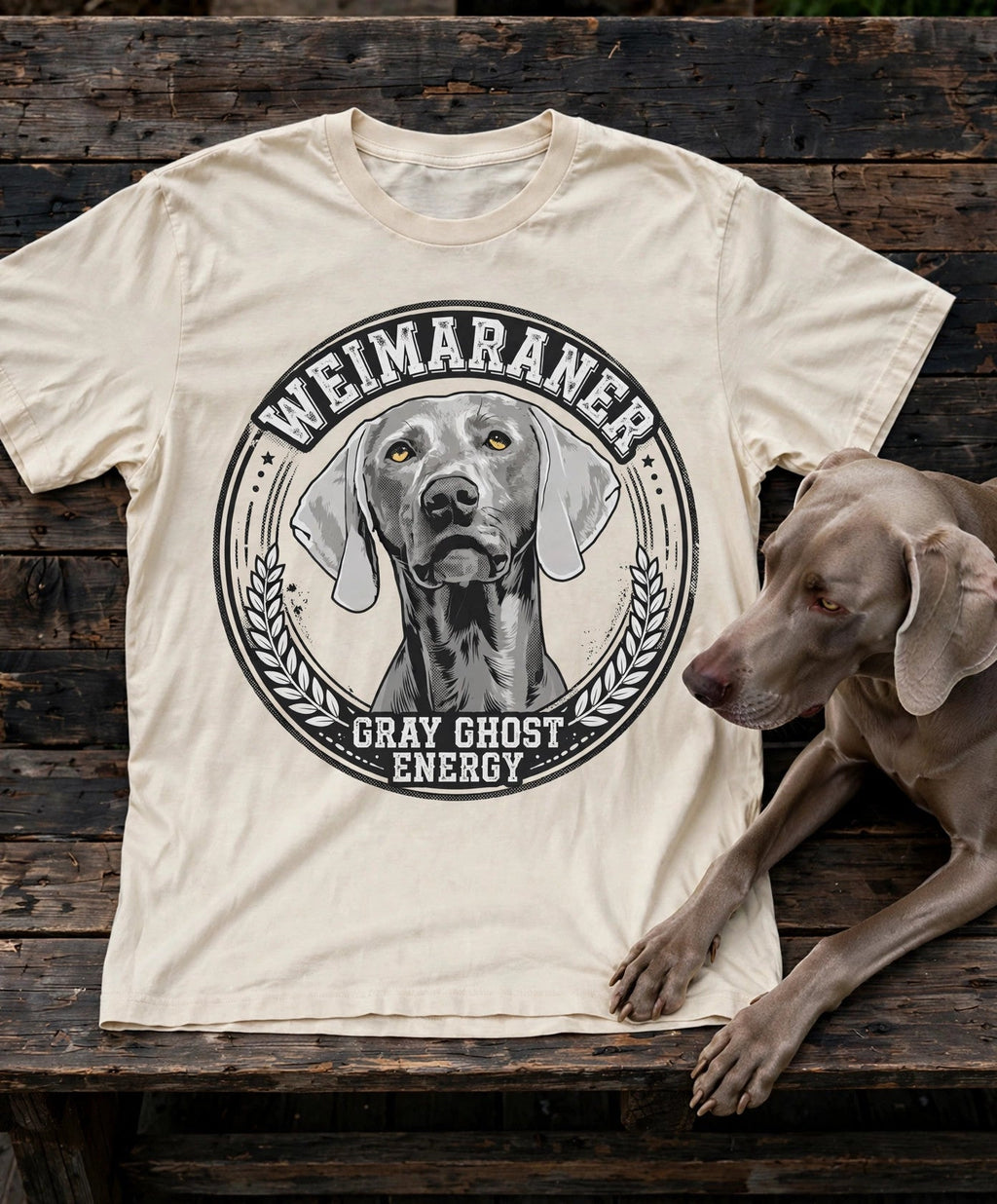 'Gray Ghost' Weimaraner T-Shirt in Butter